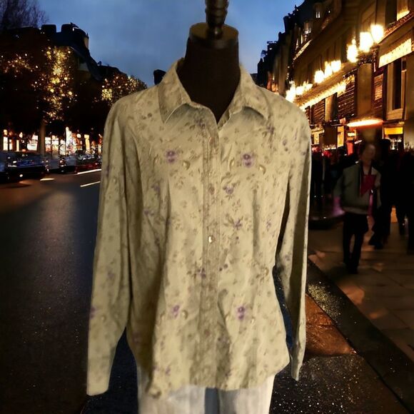 Joneswear Sport Sage Colored Cotton Button Down Shirt, Size Large - Picture 1 of 10